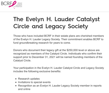 The Breast Cancer Research Foundation created a legacy society to create a community for their legacy donors.