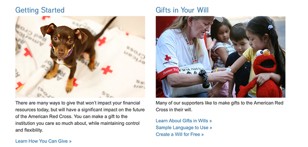 The Red Cross provides plenty of helpful information for donors on its planned giving website.