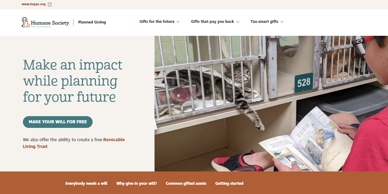 The bequest landing page of the HSPPR's Planned Giving Site