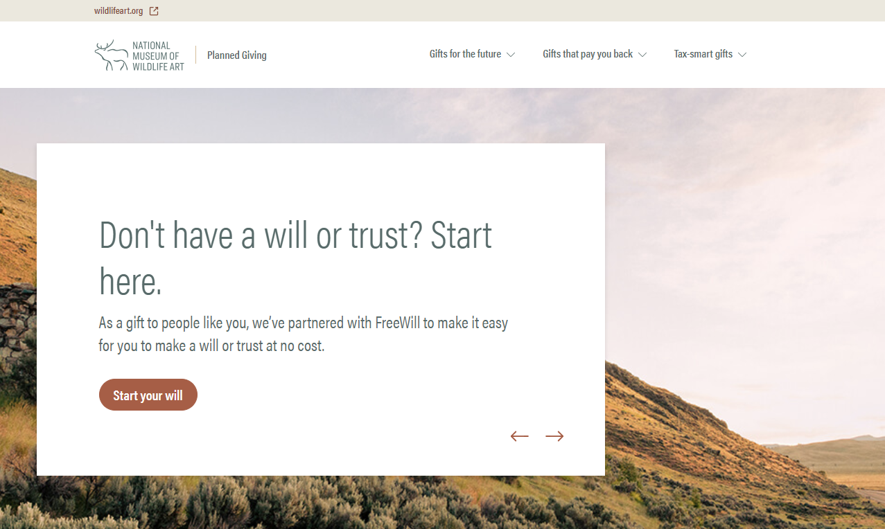 Planned giving website example 1 - The planned giving website offers a smooth experience and consistent branding.